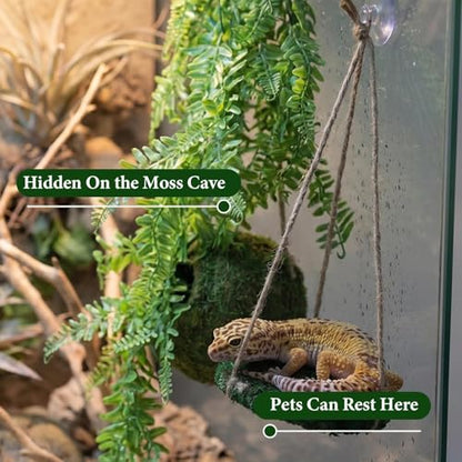 Green Reptile Cave Hide, Platform Shelter for Lizard Gecko Snake