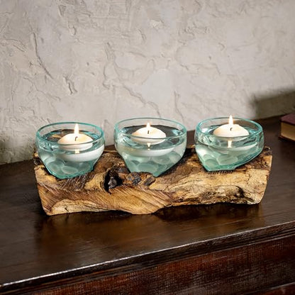Cape Craftsmen Set of 3 Terrariums | Hand-Blown Blue Tinted Bubble Glasses On Natural Teak Driftwood Terrarium | Home Décor Indoor Planter with Stand | Glass Clear Pots for Succulent and Plants - size: Set of 3 (With Stand)