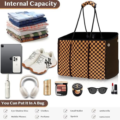 Hibala Neoprene Multipurpose Beach Bag,Gym/Travel/Pool Bag,Tote For Women&Men - color: Checkerboard Grids
