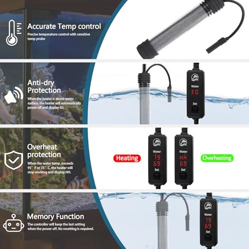 Small Aquarium Heater 100W Submersible Fish Tank Heater for 10-25 Gallons, Dual LED Display Temperature Controller, Suitable for Saltwater and Freshwater, Mini Water Heater for Betta/Turtle Tank - size: 100W