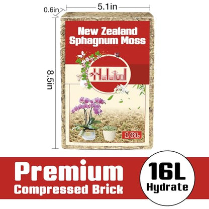 Halatool Premium New Zealand Sphagnum Moss, 200g (16L When Hydrated) | Long Fiber, Retain Moisture, Moss for Orchid Repotting, Succulents, Sarracenia, Potted Plants, Gardening & Reptiles - size: 16L
