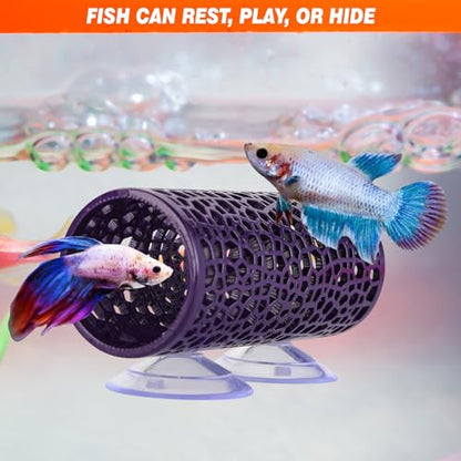 Abizoo Betta Cave - Purple Fish Tunnel with Holes for Small Fish & Shrimp Habitat, Betta Toys Shelter Hideaway, Moss Aquarium Ornament - color: Purple