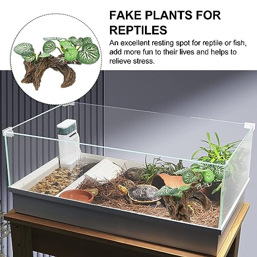 Ipetboom Aquarium Plants Fish Tank Decorations, Reptile Corner Branch Resin Climbing Tree Branch with Leaves, Fish Turtle Tank Decor for Snake Bearded Dragon Lizard Frog - size: X-Small