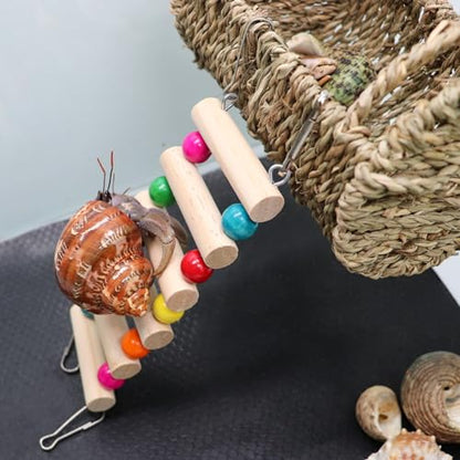Hermit Crab Hideout with Ladder, Wooden Hermit Crab Climbing Toys, Aquariums Ladder Bridge Ramp Toy, Small Animals Tank or Cage Accessories, Habitat for Hermit Crab Hamsters Rats Birds Parrots