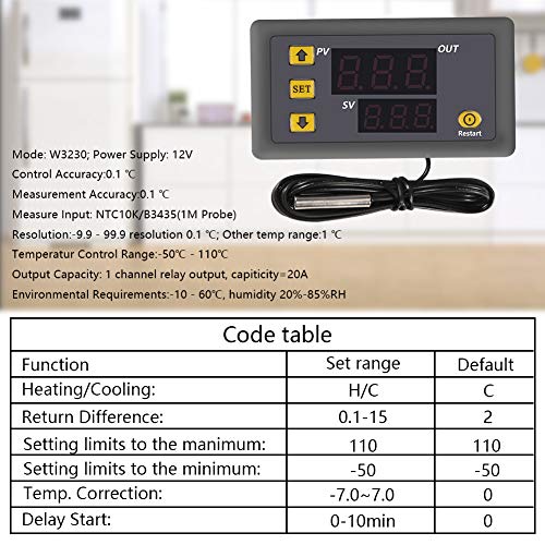 Digital Temperature Controller, W3230 AC110-220V LED Digital Temperature Controller Thermostat Switch Sensor Meter(220V) - color: AC110-220V