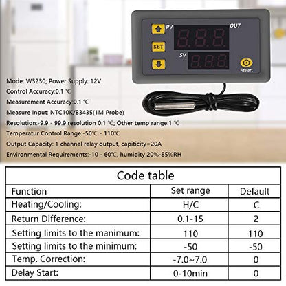 Digital Temperature Controller, W3230 AC110-220V LED Digital Temperature Controller Thermostat Switch Sensor Meter(220V) - color: AC110-220V