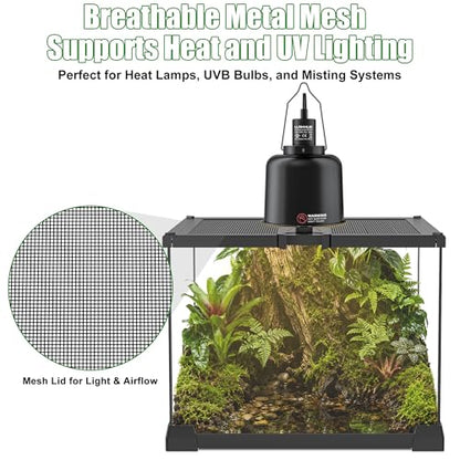 Mini Glass Reptile Enclosure Terrarium 8"x8"x6" | Top-Opening Mesh Lid with Feeding Hole, Fully Assembled Tank for Tarantulas, Isopods,Froglets & Tiny Reptiles - size: 8" x 8" x 6"
