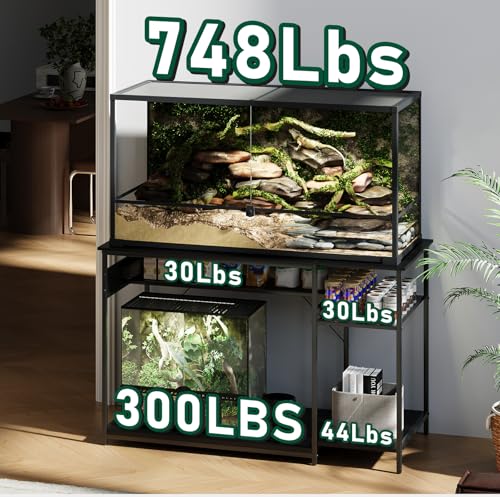 120 Gallon Fish Tank Stand with Power Outlets, Heavy Duty Large Aquarium Stand with Light, Double Reptile Tank Turtle Terrariums Table for Fish Tank Accessories Storage,1100LBS Capacity - color: Black