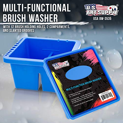 U.S. Art Supply 12-Hole Multi-Function Plastic Paint Brush Cleaner & Paint Brush Holder with Palette Lid, Washer for Acrylic, Watercolor, Oil Paints, Cleans Artist Brushes - style: 12-Hole