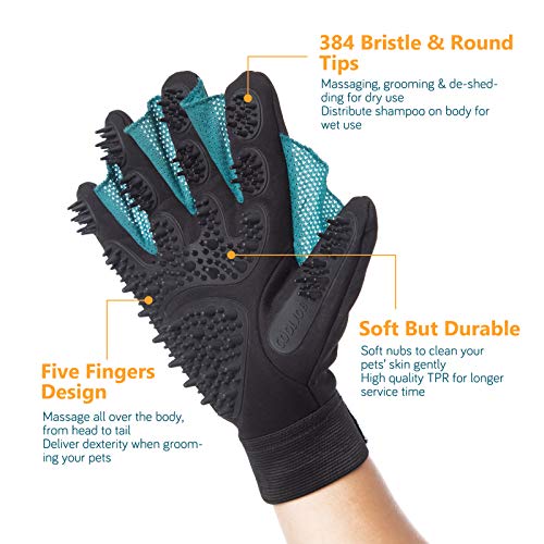 COOLJOB Patented Pet Grooming Gloves with Web, Reusable Washable Cleaning Brush Massage Hair Remover for Short Long Haired Dog Cat Horse Animal, Washing Bathing Shedding Supplies, Large, Blue Black - size: Large