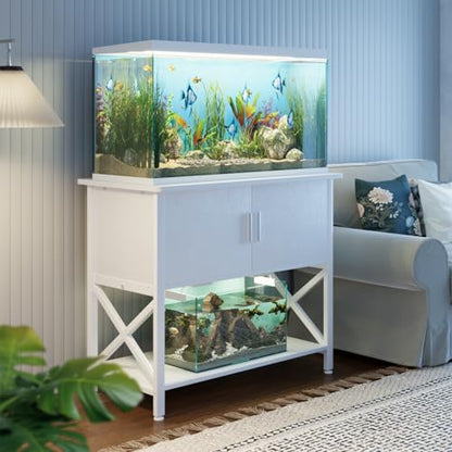 APPOLYN 40-50 Gal Aquarium Stand with Cabinet Storage, White | 36.6"Lx18.9"W, Fish Tank Stand, Metal Frame, Adjustable Feet, Turtle Reptile Tank Stand, Easy Assembly, Living Room, Office - color: White