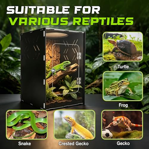 Reptile Tank Enclosure, Reptile Terrarium Acrylic Front Opening with Metal Translucent Mesh Top for Crested Gecko Lizards, Snakes, Chameleon (10Gallon) - color: 10Gallon