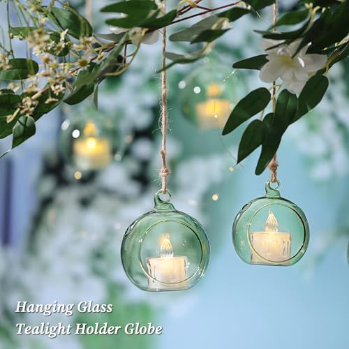 LETINE 12pcs Green Glass Orb Set, 2.17" & 1.93" Spheres for Air Plant Terrarium, Tea Light & Votive Candle Holders - Ideal for Wedding Centerpieces, Christmas Table Decorations, Rehearsal Dinner