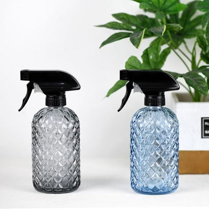 12Oz Glass Plant Spray Bottle, Gem Pattern Glass Sprayer, Watering Can with Black Plastic Top Pump, Handheld Watering Can for Indoor Outdoor Potted Plants and Greenery (Blue) - color: Blue