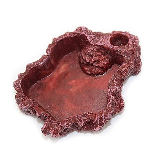OMEM Reptile Natural Bowl Food and Water Dish Resin Made (2PCS- Red S)