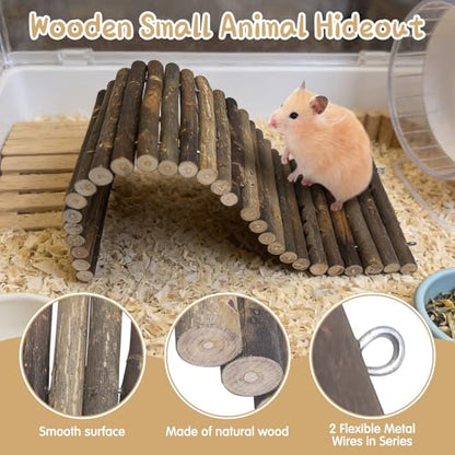 Hamiledyi 2 PCS Natural Wood Hamster Bridge, Bendable Climbing Ladder Small Animal Cage Accessories for Dwarf Hamster, Gerbils, Mice, Sugar Glider (15.7×5.9 in) - size: 15.7" × 5.9" (2 pcs)