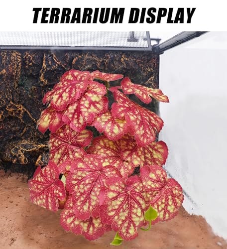 Woyrise Reptile Plants for Terrarium Decor, Ball Python Tank Accessories fit Bearded Dragon Crested Leopard Gecko Lizard Chameleon Snake Frog Tortoise Hermit Crab - Fake Pink Heuchera - color: C-fake Heuchera Micrantha Pink