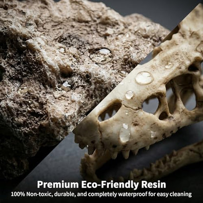 Anxingo Reptile Rock Reptile Cave Hideout for Snakes/Geckos/Lizards/Turtles and Other Amphibians, with Dinosaur Skull (Large) - size: L