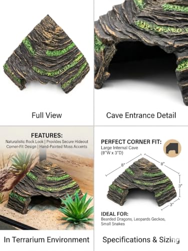 Reptile Corner Hide Cave, Naturalistic Rock Design with Moss Accents | Corner hide