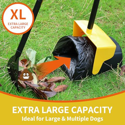 ienjoyed Pooper Scooper Large Swivel Bin & Rake with 160 Waste Bags,Heavy Duty Dog Pooper Scooper with Bag Attachment for Dogs, Long Handle Poop Scooper with Lid for Yard, Grass, Gravel(Yellow) - color: Yellow