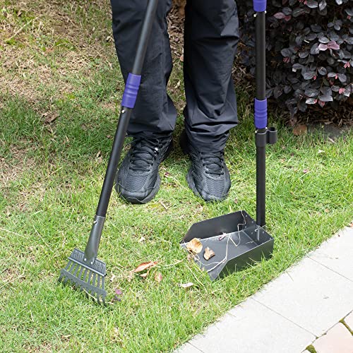 Dog Pooper Scooper, Dog Poop Tray and Rake Set with Long Stainless Handles | Pet Waste Removal Scoop with Adjustable Sectional Handles - color: Black/Blue