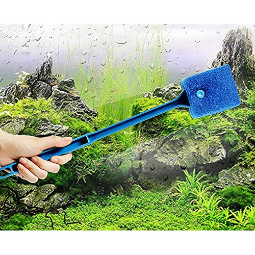 2 Pieces Aquarium Cleaning Brush Fish Tank Cleaning Brush Double-Sided Sponge Brush Long Handle Fish Tank Scrubber for Aquariums and Home(Blue, Green)