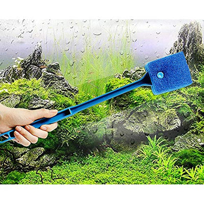 2 Pieces Aquarium Cleaning Brush Fish Tank Cleaning Brush Double-Sided Sponge Brush Long Handle Fish Tank Scrubber for Aquariums and Home(Blue, Green)