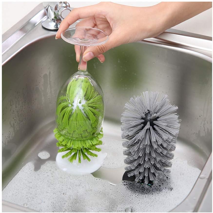 1PCS Glass Cleaning Brush with Suction Cup, Kitchen Bottle and Wine Cup Cleaner, Turtle Brush Turtle Tank Accessories, Grey - color: Gray, size: 1PCS