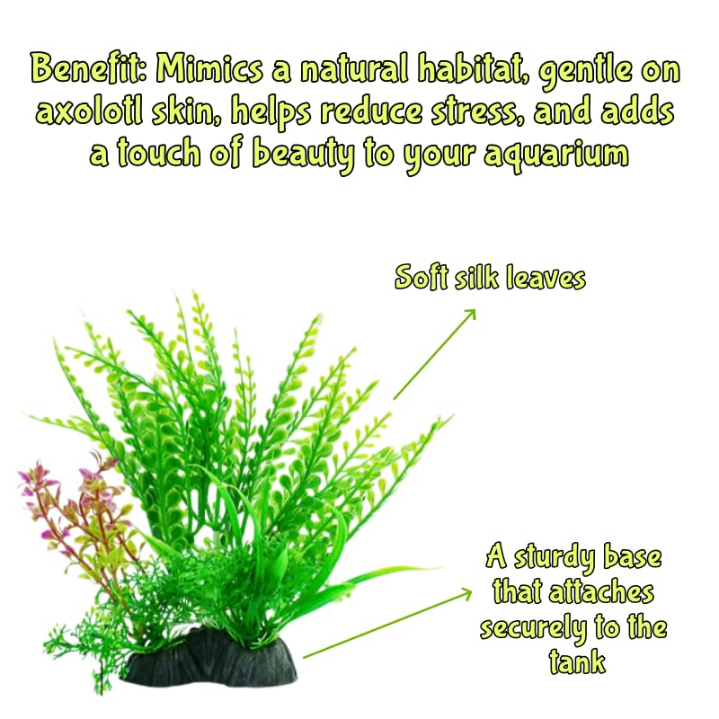 Axolotl Hide Tube Silk Plants and Feeding Bowl for Aquarium, Axolotl Hides Cave Feeding Bowl and Aquatic Green Plant Set, Aquarium Decor, Fish Turtle Tank Accessories Decorations (White, 11 * 3.5in)