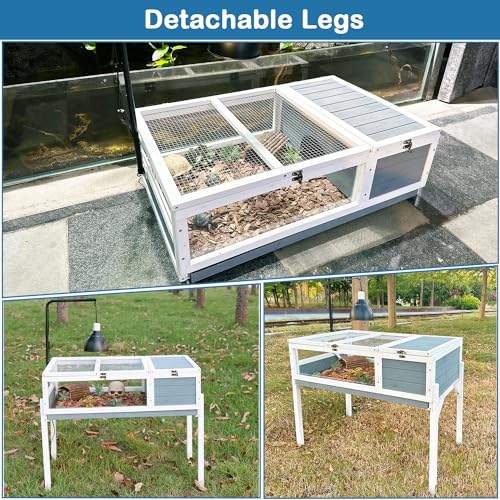 Tortoise Enclosure Indoor Wooden Tortoise Habitat, Adjustable Lamp Stand | Reptile Cage with Hygrometer Thermometer, Easy Clean Open Top