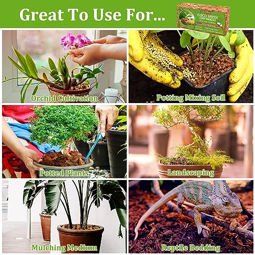 Riare 8 Pack Organic Coco Coir Chips for Plants, 8.8 lb Coconut Husk Bricks | Low EC & pH-Balanced Coco Husk Substrate with Drainage & Aeration, High-Expansion Mulch for Landscaping, Orchids & Soil Mix - size: 8 Pack