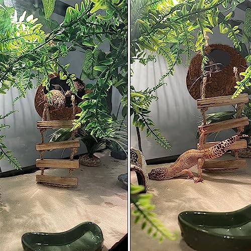 6PCS Crested Gecko Coconut Hut, Lizard Coco Den with Ladder and Reptile Hammock Bearded Dragon Tank Accessories Climbing Hanging Plants Jungle Vine Flexible Reptile Leaves Decor - style: 【Style B】
