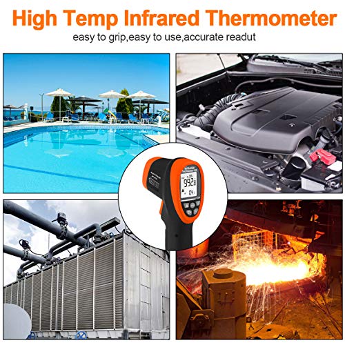 Infrared Thermometer -58℉- 2732℉ (-50℃~1500℃) Dual Laser Pyrometer | High Temperature IR Thermometer 30:1DS,Adjustable emissivity 0.1-1.0 ,Hi/Lo Temp Alarm, for Furnace Forge Kiln - color: AP-2732 Orange