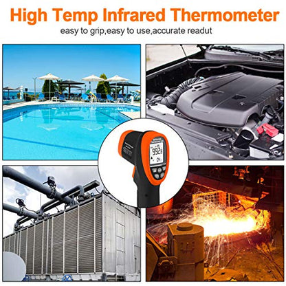 Infrared Thermometer -58℉- 2732℉ (-50℃~1500℃) Dual Laser Pyrometer | High Temperature IR Thermometer 30:1DS,Adjustable emissivity 0.1-1.0 ,Hi/Lo Temp Alarm, for Furnace Forge Kiln - color: AP-2732 Orange