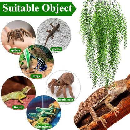 8 Pack Reptile Plants Terrarium Hanging Plant Vine Boston Climbing Terrarium Plant with Suction Cup for Bearded Dragons Lizard Crested Gecko Snake Crab Tank(Petite Leaf Series,Multiple Green) - style: Petite Leaf Series