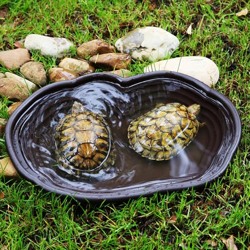 Reptile Water Dish, 15x11x2 Large Simulation Tortoise Water Dish, Decorative Plastic Stepped Reptile Bathing Pool for Lizard Gecko Turtle Turtle Tub Tortoise Habitat