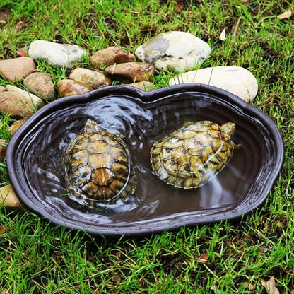 Reptile Water Dish, 15x11x2 Large Simulation Tortoise Water Dish, Decorative Plastic Stepped Reptile Bathing Pool for Lizard Gecko Turtle Turtle Tub Tortoise Habitat