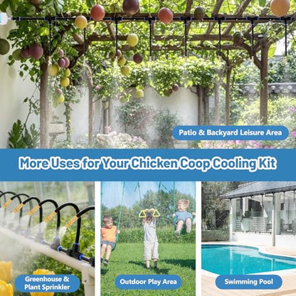 Kalolary 100FT Chicken Coop Misting Cooling System for Cooling Poultry | Pre-Assembled Kit with 25 Adjustable Brass Nozzles, Quick Connect Tubing Fittings for Summer Heat Garden Greenhouse Patio - color: 100FT Blue