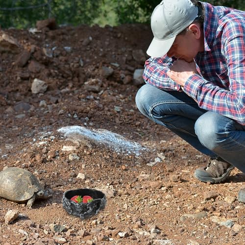 Reptile Water Bowl and Food Feeder, Bark Texture Design, Sturdy Water Container for Tortoise and Lizard Habitat, Suitable for Geckos and Amphibians