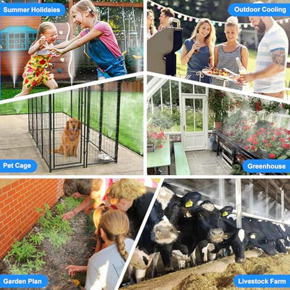 GOXAWEE Misting Cooling System, 26FT (8M) Mist Line, 7 Brass Mister Nozzles | 3/4" Brass Adapter, Outdoor Misters for Outside Patio Backyard Garden Greenhouse Deck Canopy Trampoline Porch Sprinkler Pool - size: 26 ft