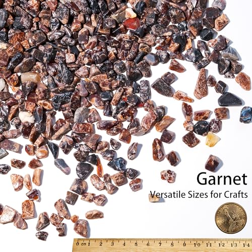 Garnet Crystal Chips Bulk 2lbs, 1000+ Pieces, 8-15mm Natural Gemstones - color: Garnet, size: 2LB