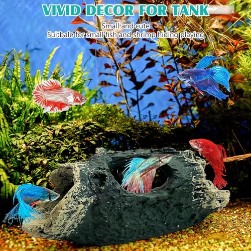Tfwadmx Decaying Trunk Aquarium Ornament, Betta Fish Hideout Caves - Small Resin Aquarium Decoration Log with Holes for 20 Gallon Fish Tank - size: Style 2 (3 PCS)