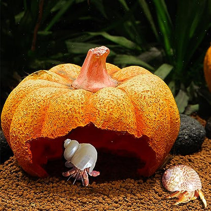 Hermit Crab Hideout Resin Simulation Halloween Pumpkin House Reptile Hides and Caves Chameleon Rest Hut Aquarium Habitat Decor Accessories for Bearded Dragon Leopard Lizard Snake Tortoise Frog Gecko - style: Pumpkin House