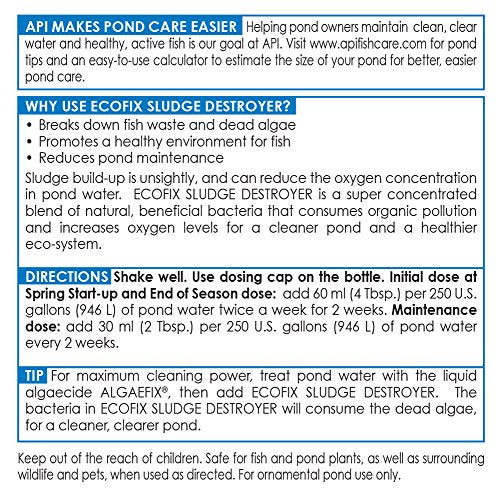 API POND ECOFIX SLUDGE DESTROYER Pond Cleaner And Sludge Remover With Natural Bacteria 64-Ounce Bottle,White - size: 64-Ounce