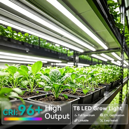 JESLED 4FT Grow Lights, 5000K Full Spectrum Sunlight White, V-Shaped Beam | 96W(2 X 48W), 600W Equiv, On/Off Switch, T8 LED Grow Light Strips for Seed Starting, Greenhouse, Growing Shelf, 2-Pack - size: 4FT-2P
