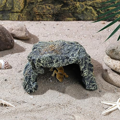 IBWell Resin Reptile Rock Cave, Lizard Tank Décor, Gecko Hide Reptile Hideout for Small Turtle Accessories for Tank, Leopard Gecko, Lazard Hideout