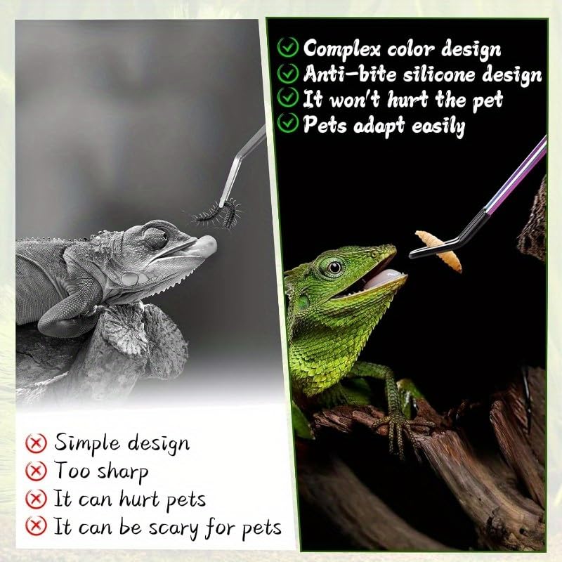 2PCS Long Aquarium Tweezers, 10.6 Inch Stainless Steel Straight & Curved Reptile Feeding Tongs with Soft Rubber Tips, Aquascape Tools for Fish Tank, Terrarium, Bearded Dragon, Lizard & Snake