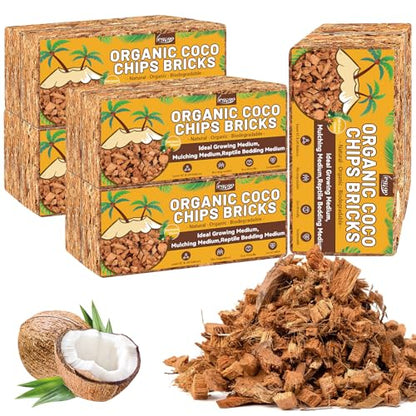 10 Pack Coco Chips for Plants- 11lb Organic Coconut Husk Potting Mix | Coconut Mulch Coco Husk Chips for Garden, Potted Plants, Orchid Repotting Soil Mix, High Expansion & Moisture Retention - size: 10 Pack