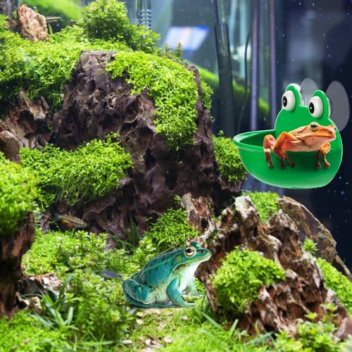 Hiceeden 4 Pack Frog Habitat with Suction Cup, Cute Frogs Fish Tank Decor, Plastic Soup Dish, Tree Frog Aquarium Terrarium Accessories for Toad, Tadpole