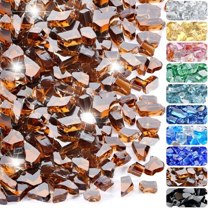 10 Pounds Fire Glass 1/2 Inch High Reflective Tempered Firepit Glass | Amber Rocks for Fireplace, Fire Pit Table, Fire Bowl and Landscaping & DIY Crafts - color: Amber, size: 1/2 inch, 10lb